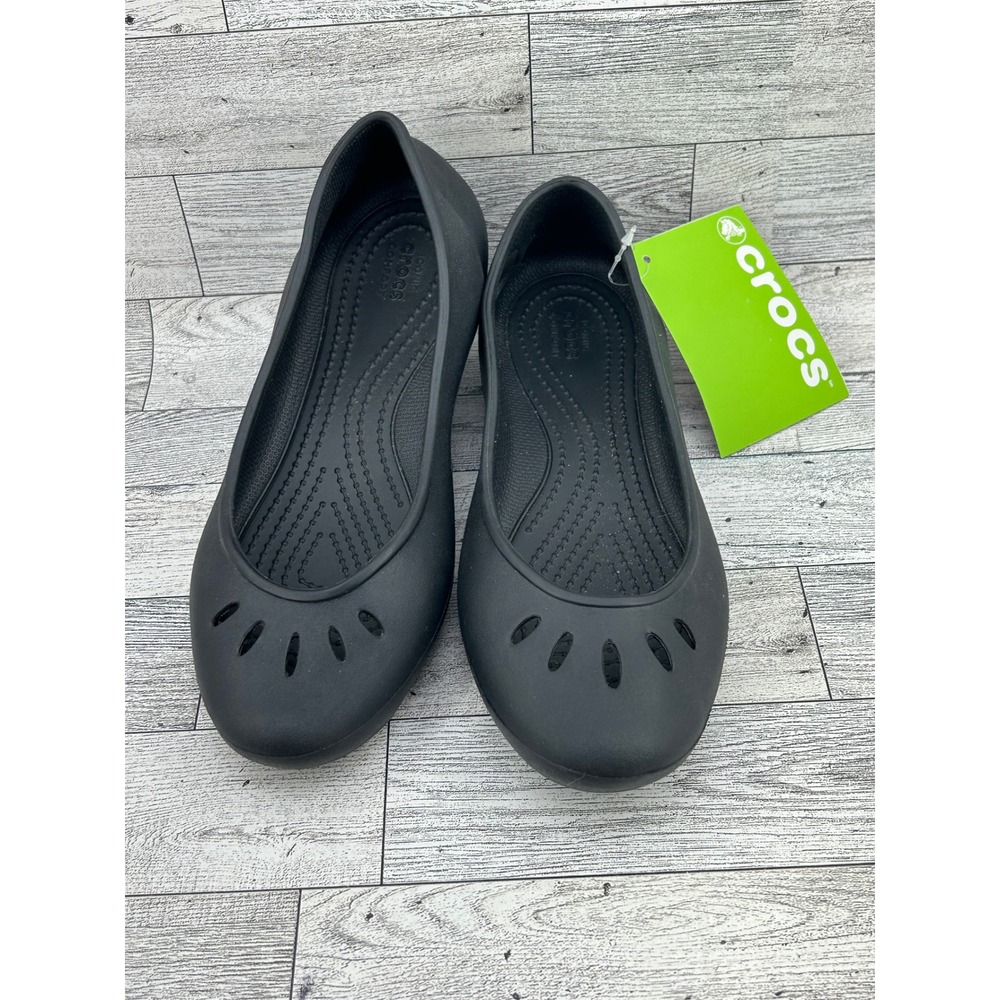 Crocs Kelli Flat W Black Standard Fit Slip On Ballet Shoes 203954-001 Women Sz 7